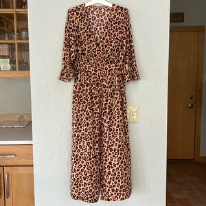 Satin leopard midi dress